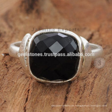 Großhandel feine Qualität 925 Sterling Silber Ring, schwarz Onyx Semi Edel Edelstein Lünette Ringe Schmuck Lieferanten